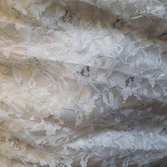 Gunne Sax One Shoulder Special Occassion Formal White Silver Lace Dress 5 - Picture 9 of 11